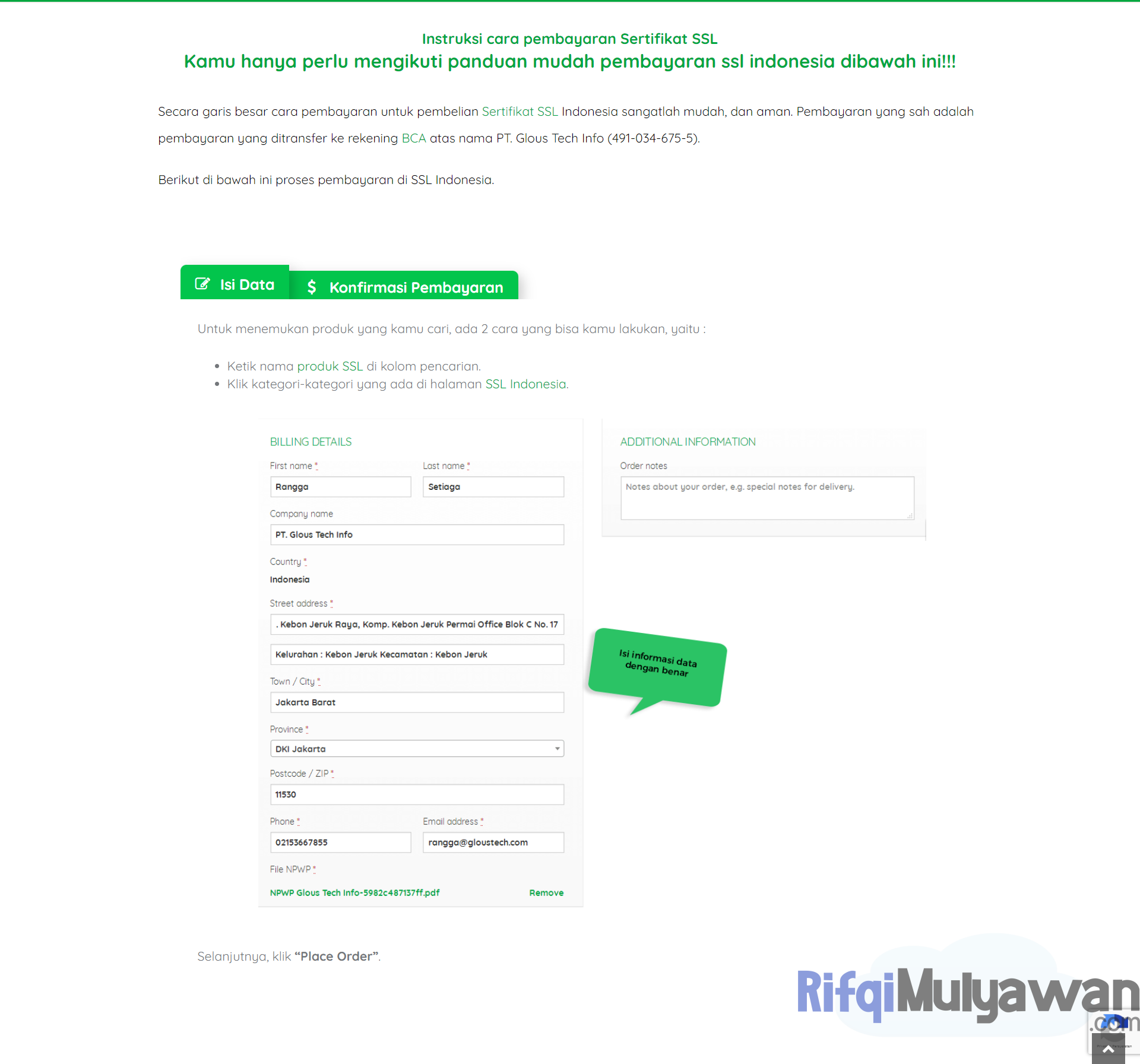 1. Cara Pembayaran SSL Indonesia Dengan Mengisi Data