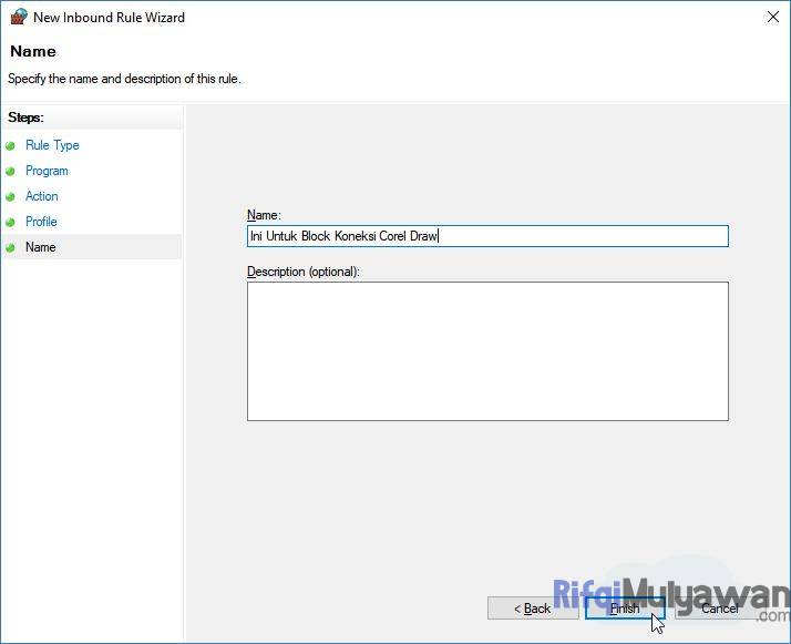Beri Nama Rule Baru Anda Misalnya Ini Untuk Block Koneksi Corel Draw