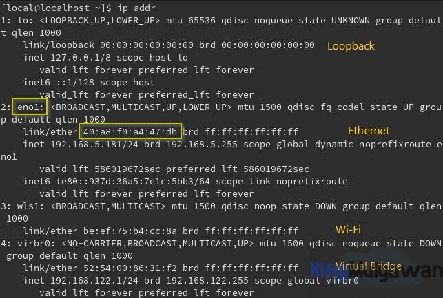 Cara Menampilkan Alamat Atau MAC Address Di Device Perangkat Linux Atau Unix Like Dengan Command Perintah IP Addr Di Terminal