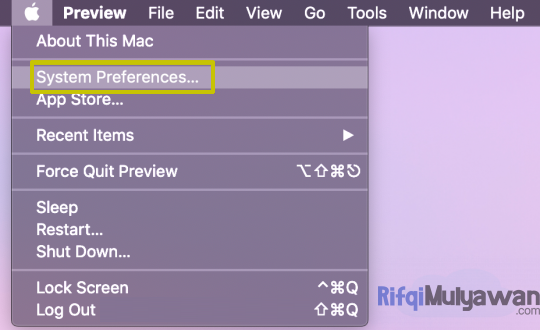 Cara Menemukan Alamat Atau MAC Address Di Device Perangkat MacOS Atau Macbook Dengan Membuka Jendela System Preferences Atau Preferensi Sistem