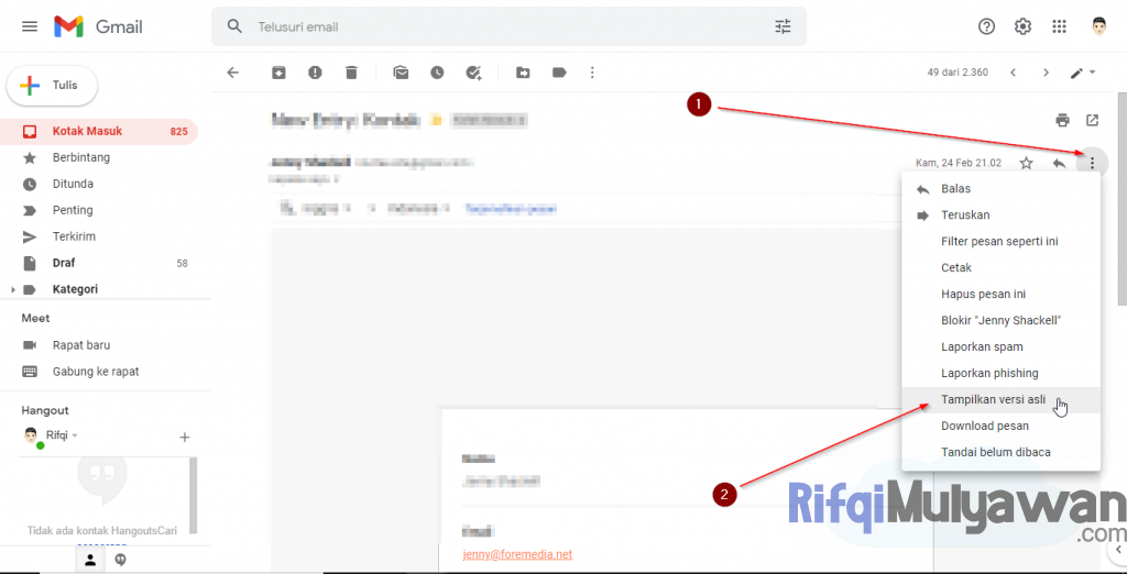 Cara Pertama Melihat IP Pengirim E Mail Dengan Melihat Original Version Atau Versi Aslinya