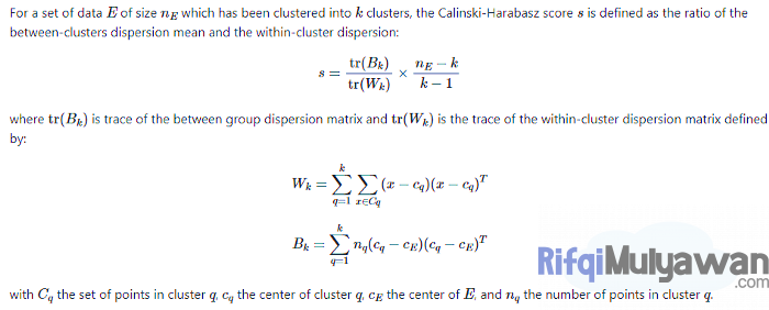 Gambar Rumus Atau Formula Dan Keterangan Calinski Harabasz Index Atau Variance Ratio Criterion