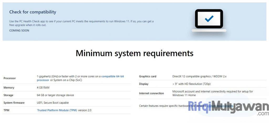 Gambar Screenshoot Dari Situs Microsoft Tentang Tanggal Rilis Download Dan Persyaratan Sistem Windows 11 Terbaru
