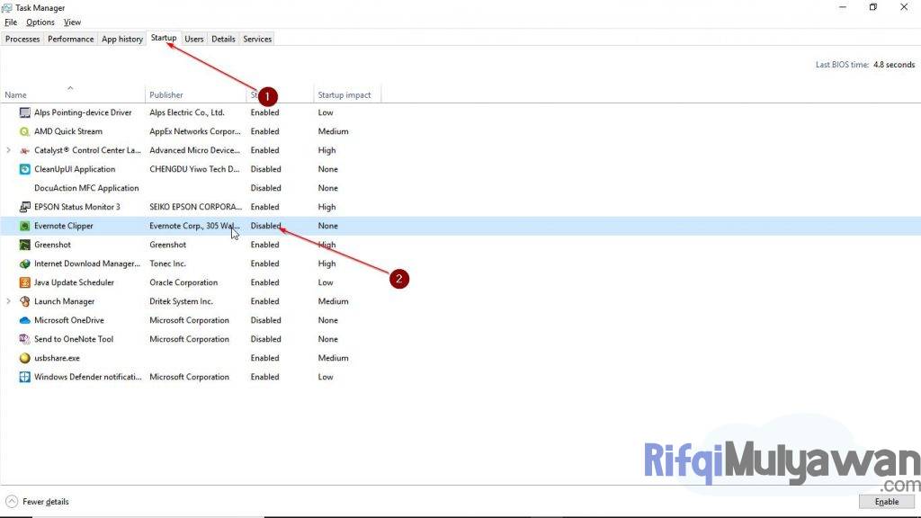 Gambar Screenshoot Disable Programs Startup Pada Task Manager