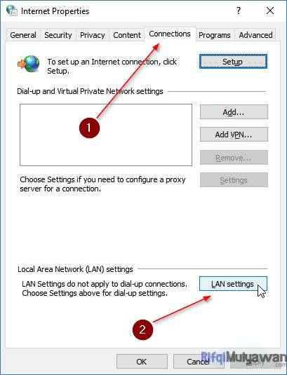 Gambar Screenshoot Jendela Internet Properties Pilih Connections Klik Dan Pilih LAN Settings