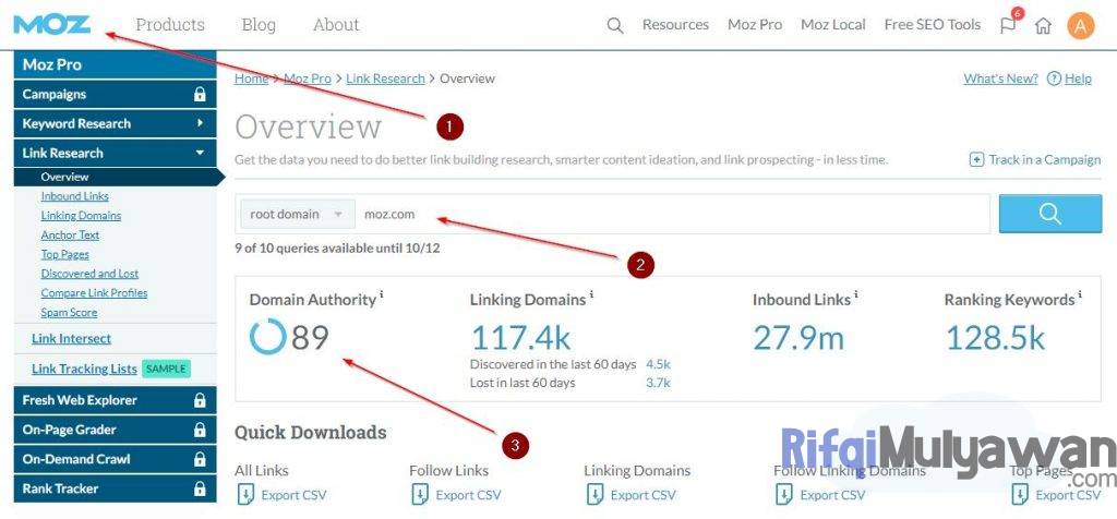 Gambar Screenshoot MOZ Link Explorer Untuk Mengecek Authority Atau Otoritas Domain Dan Halaman Dalam Faktor-Faktor Penting SEO Untuk Peringkat Dan Ranking