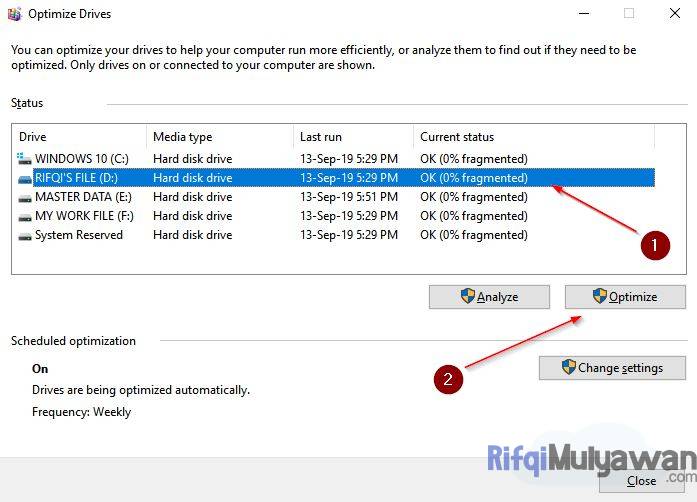 Gambar Screenshoot Melakukan Defragment Pada Semua Drive Agar Windows 10 Menjadi Lebih Ringan