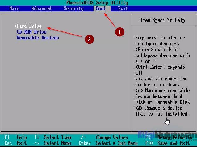 Gambar Screenshoot Memeriksa Urutan Boot Pada BIOS Pastikan Hard Disk Atau Hard Drive Anda Berada Dalam Posisi Atas Dalam Cara Mengatasi Operationg System Not Found dan Missing Operating System pada Windows 10 8.1 8 Dan 7