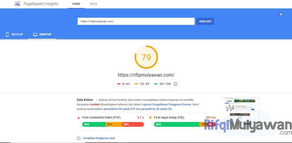 Gambar Screenshoot Page Speed Kecepatan Halaman Alat PageSpeed Insight Google Dalam Faktor-Faktor Penting SEO Untuk Peringkat Dan Ranking