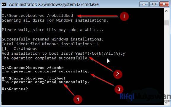 Gambar Screenshoot Rebuild BCD Fixmbr Fixboot Pada Pilihan Adanved Options Dalam Cara Mengatasi Operationg System Not Found dan Missing Operating System pada Windows 10 8.1 8 Dan 7