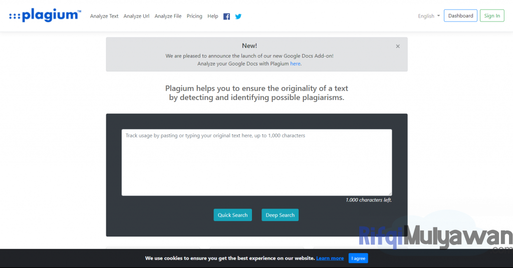 Gambar Screenshoot Situs Web Alternatif Selain Copyscape Adalah Plagium