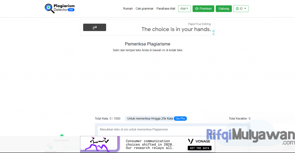 Gambar Screenshoot Situs Web Plagiarism Detector