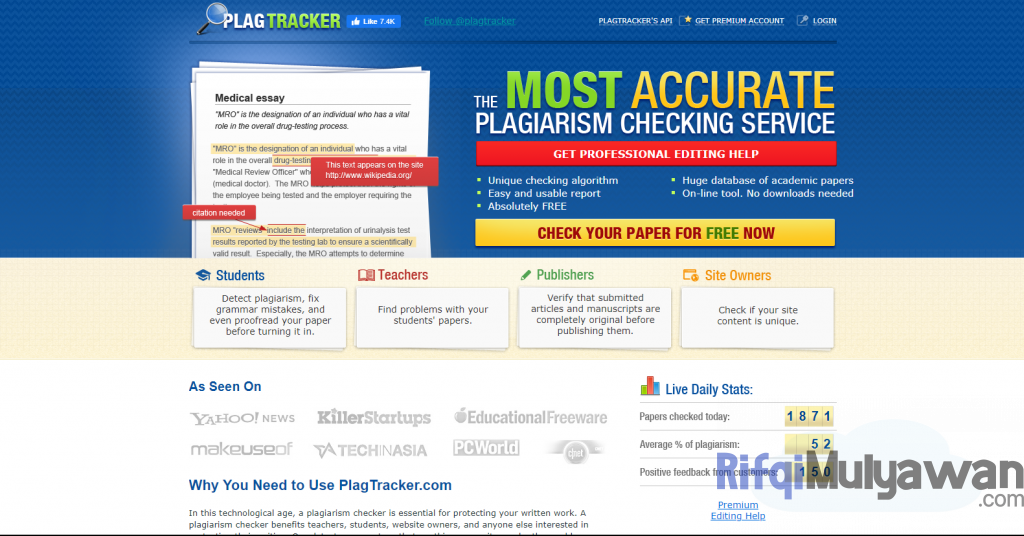 Gambar Screenshoot Situs Website Plagtracker