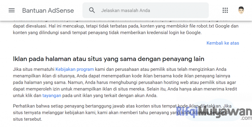 Gambar Screenshoot Support Google Adsense Pertanyaan Dan Jawabannya Tentang Iklan Di Halaman Atau Situs Website Domain Yang Sama Dengan Publisher Atau Penayang Lain