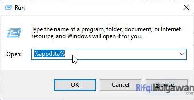 Gambar Screenshot Membuka Jendela Run Dan Mengetikkan Appdata Pada Jendela Run