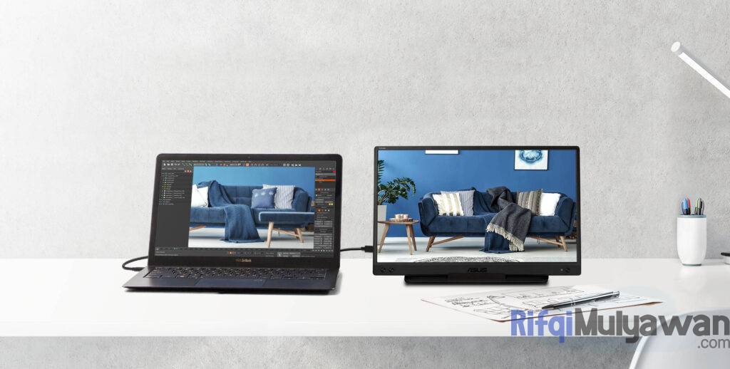 Gambar Setup Sederhana Dengan Menghubungkan Laptop ASUS Dengan ASUS ZenScreen Portable Monitor