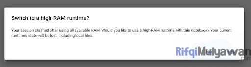 Gambar Tampilan Pesan Popup Untuk Menambah Kapasitas Jumlah RAM