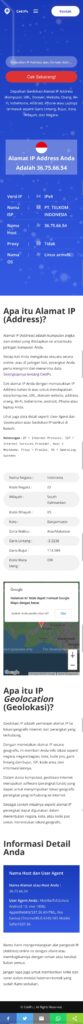 Hasil Cek Alamat IP Address Dengan Tools Atau Alat Pendeteksi Serta Pengecek IP URL Dan Domain Website Situs Web