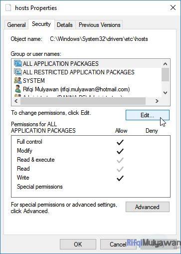 Kemudian Klik Kanan Security Edit