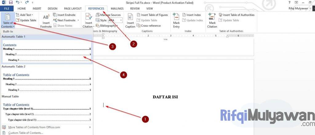 Kemudian Pilih Menu References Lalu Pilih Table Of Contents Dan Pilih Automatic Table Yang Anda Inginkan