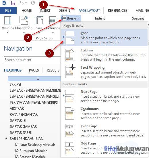 Kemudian Pilih Page Layout Pilih Breaks Lalu Pilih Page