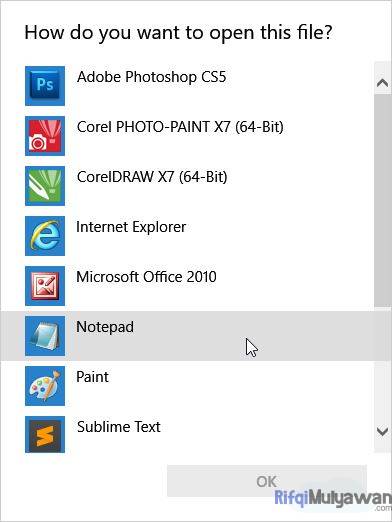 Klik Kanan Pilih Open With Lalu Pilih Open With Notepad