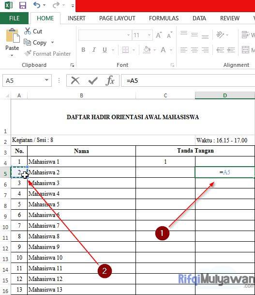 Lanjutkan Dengan Memberikan Formula Untuk Penomoran Otomatis Cepat Dan Mudah Pada Baris Kedua Kolom Tanda Tangan