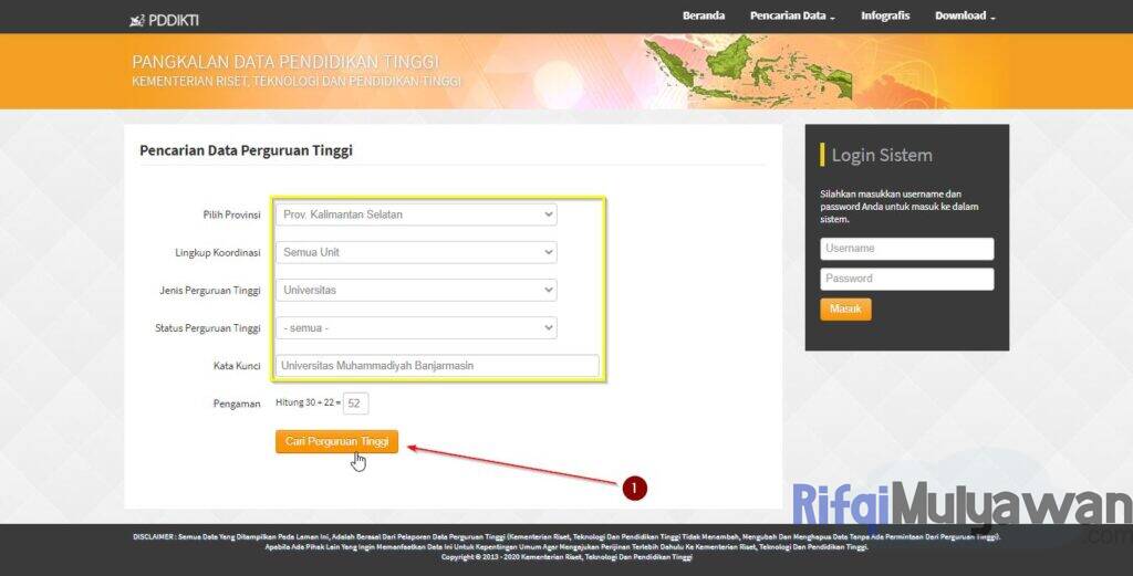 Masukkan Data Pencarian Kampus Perguruan Tinggi Atau Universitas