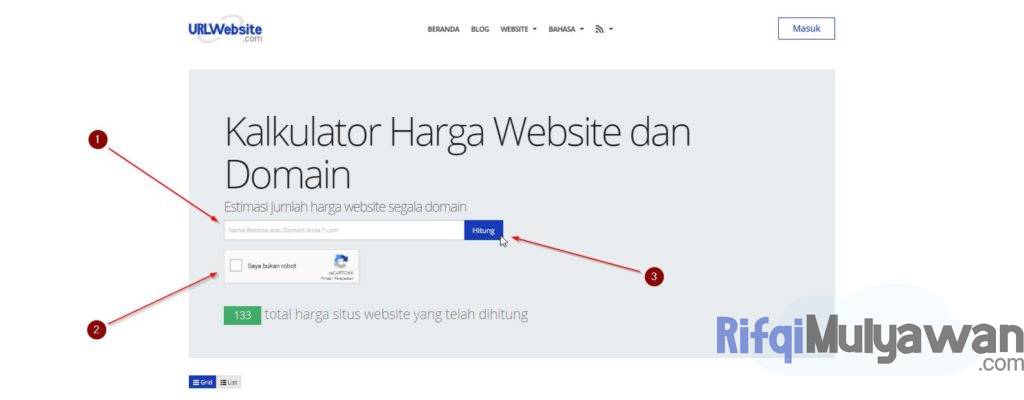 Masukkan Website Dan URL Atau Domain Situs Web Anda