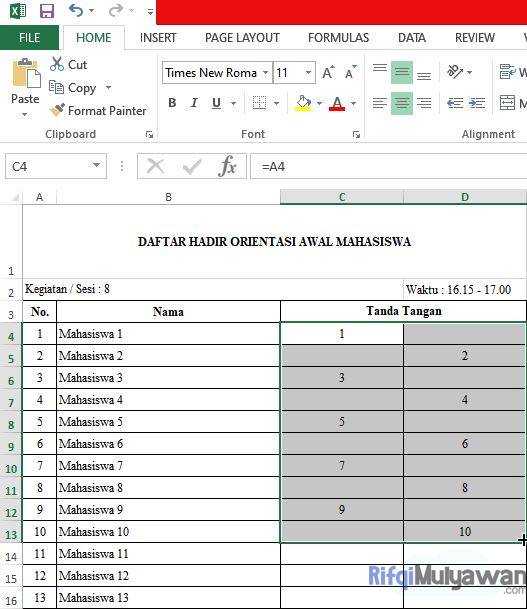 Tarik Ke Bawah Baris Kolom Tanda Tangan Untuk Membuat Penomoran Otomatis